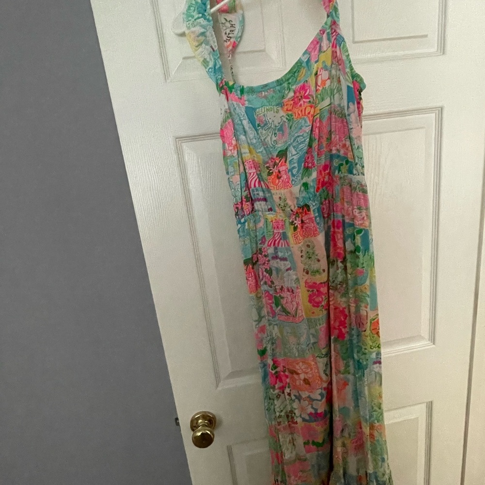 Lilly Pulitzer Crista Midi Dress in State of Mind Patchwork print.